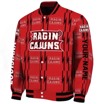personalized louisiana ragin cajuns bolt stripe red varsity jacket best selling.webp