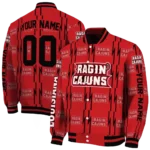 personalized louisiana ragin cajuns bolt stripe red varsity jacket best selling.webp