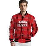 personalized louisiana ragin cajuns bolt stripe red varsity jacket best selling.webp