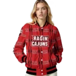 personalized louisiana ragin cajuns bolt stripe red varsity jacket best selling.webp