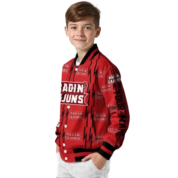 personalized louisiana ragin cajuns bolt stripe red varsity jacket trendy.webp