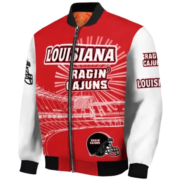 personalized louisiana ragin cajuns ferris arena red white bomber jacket best selling