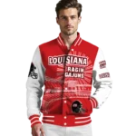 personalized louisiana ragin cajuns ferris arena red white varsity jacket best selling.webp