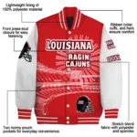 personalized louisiana ragin cajuns ferris arena red white varsity jacket best selling.webp