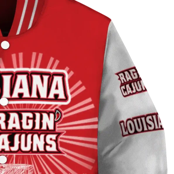 personalized louisiana ragin cajuns ferris arena red white varsity jacket premium grade.webp