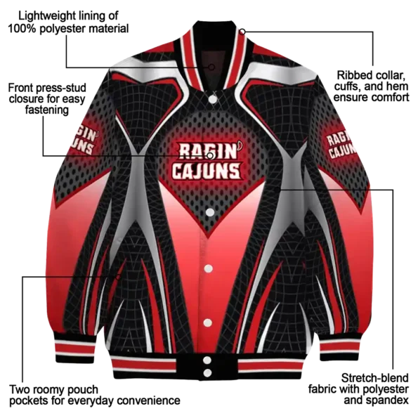 personalized louisiana ragin cajuns mesh chest black varsity jacket new arrival.webp