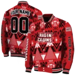 personalized louisiana ragin cajuns pyramid shapes red varsity jacket best selling.webp