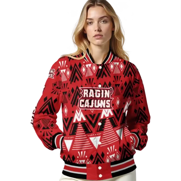 personalized louisiana ragin cajuns pyramid shapes red varsity jacket latest model.webp