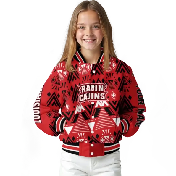 personalized louisiana ragin cajuns pyramid shapes red varsity jacket top rated.webp