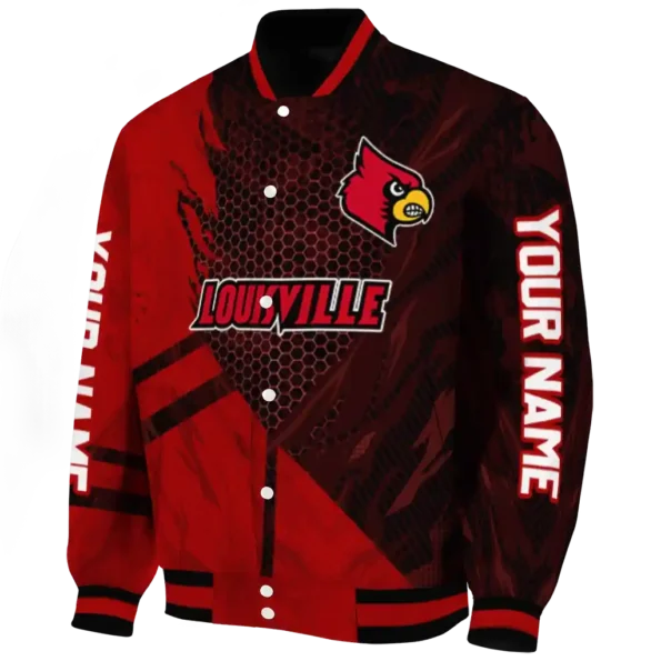 personalized louisville cardinals hexagon mesh red black varsity jacket best selling
