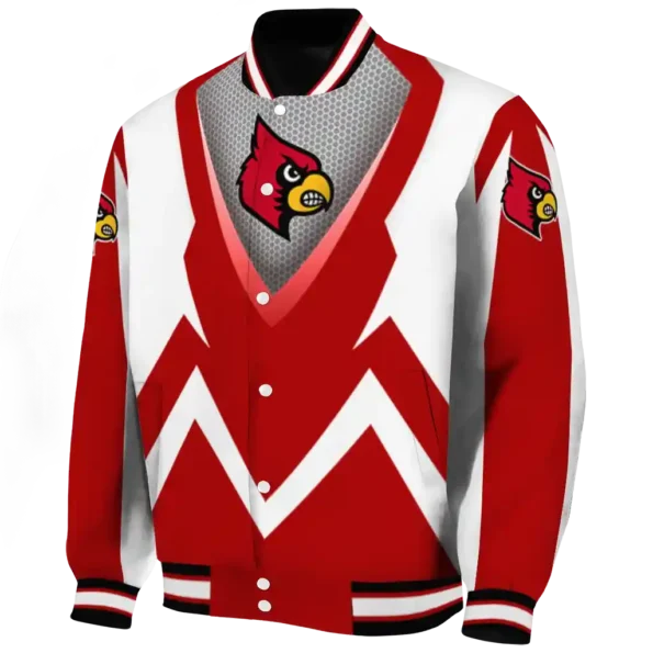 personalized louisville cardinals v stripes red white varsity jacket best selling