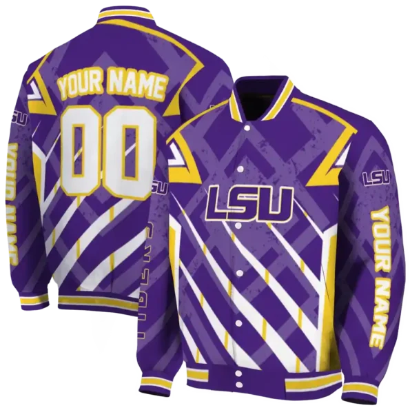 personalized lsu tigers chevron angles purple varsity jacket fashion forward.webp