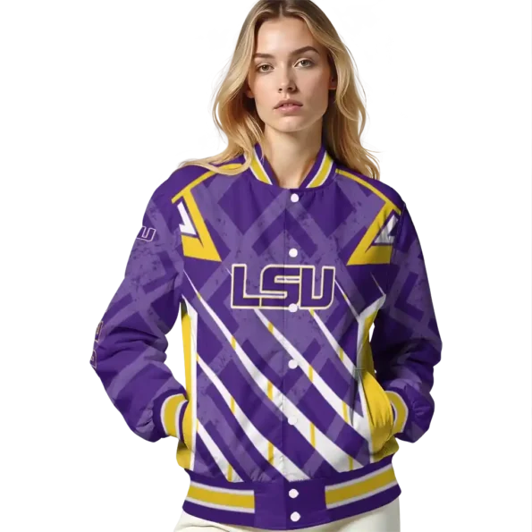 personalized lsu tigers chevron angles purple varsity jacket latest model.webp