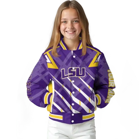 personalized lsu tigers chevron angles purple varsity jacket top rated.webp