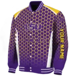 personalized lsu tigers hexagon grid purple varsity jacket best selling.webp
