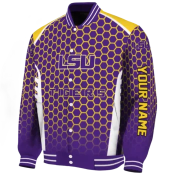 personalized lsu tigers hexagon grid purple varsity jacket best selling.webp