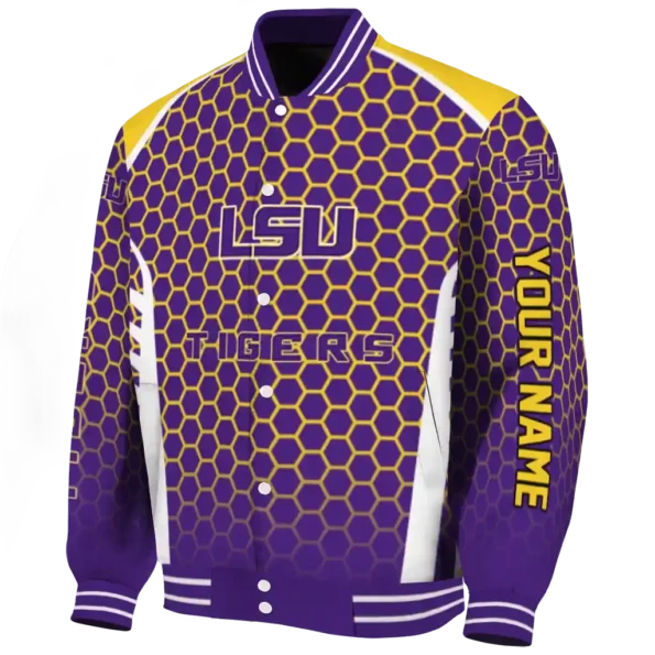 personalized lsu tigers hexagon grid purple varsity jacket best selling.webp