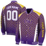 personalized lsu tigers hexagon grid purple varsity jacket best selling.webp