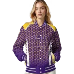 personalized lsu tigers hexagon grid purple varsity jacket best selling.webp