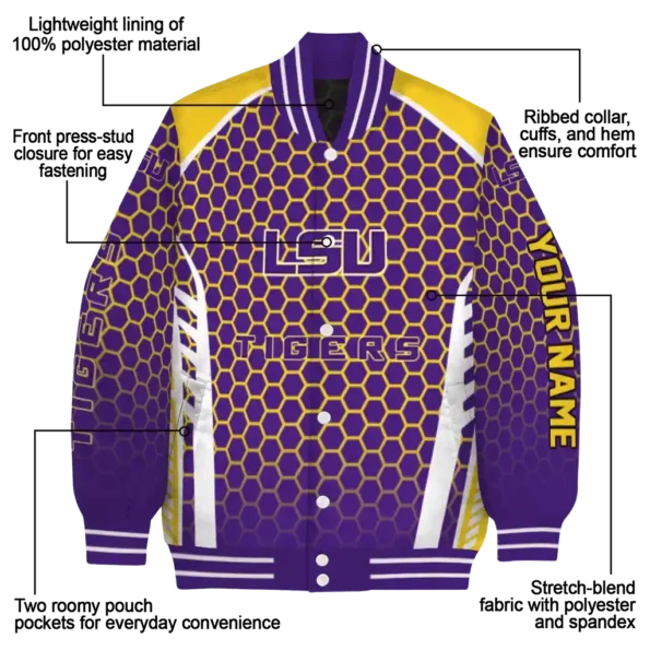 personalized lsu tigers hexagon grid purple varsity jacket new arrival.webp