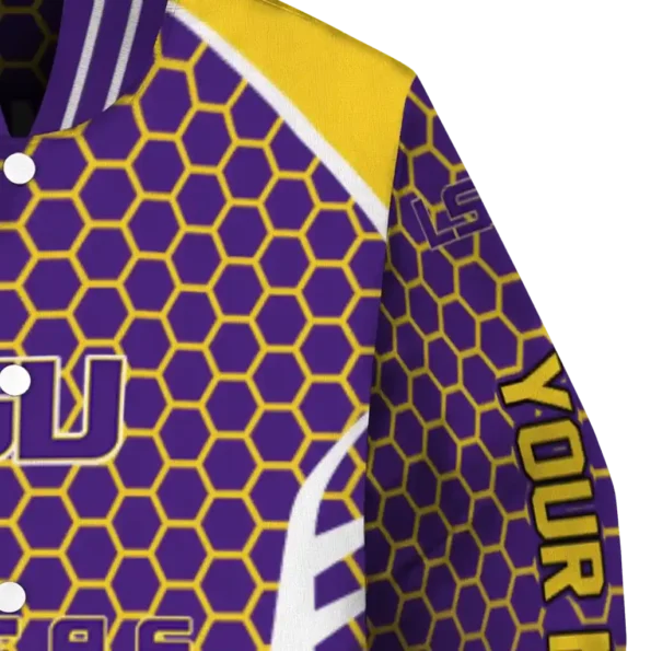 personalized lsu tigers hexagon grid purple varsity jacket premium grade.webp