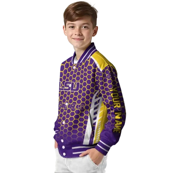personalized lsu tigers hexagon grid purple varsity jacket trendy.webp