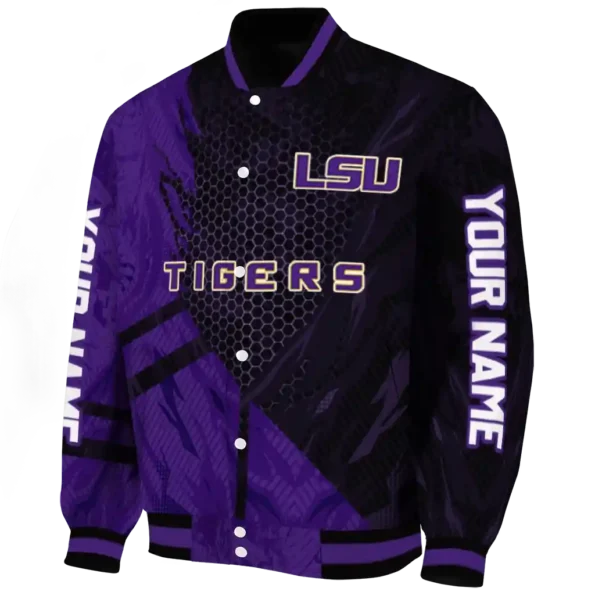personalized lsu tigers hexagon mesh purple black varsity jacket best selling
