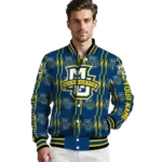 personalized-marquette-golden-eagles-bolt-stripe-blue-varsity-jacket-best-selling.webp