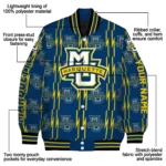 personalized-marquette-golden-eagles-bolt-stripe-blue-varsity-jacket-best-selling.webp