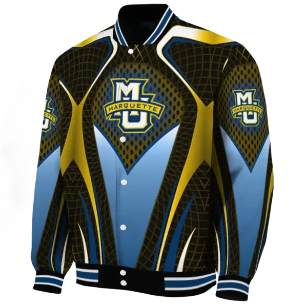 personalized marquette golden eagles mesh chest yellow black varsity jacket best selling