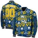 personalized marquette golden eagles pyramid shapes blue varsity jacket best selling.webp