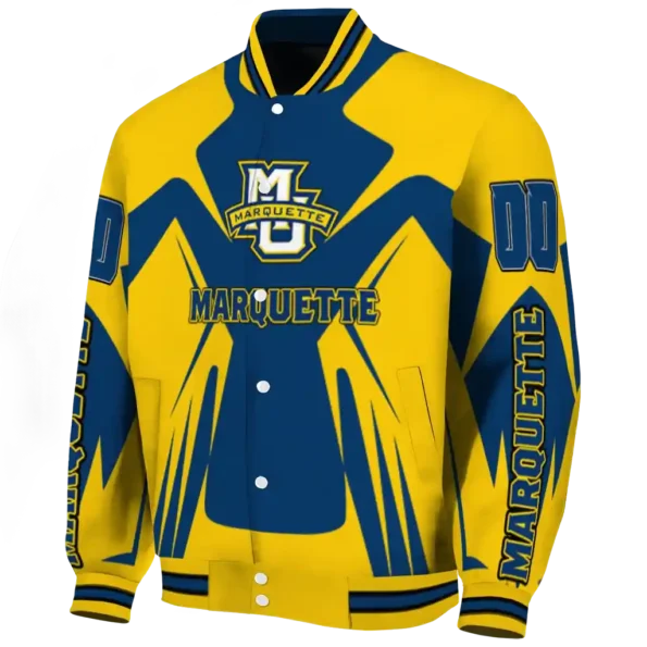 personalized marquette golden eagles spider mark blue yellow varsity jacket best selling