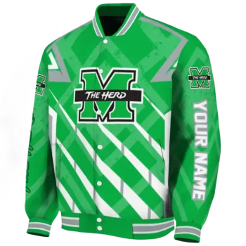 personalized marshall thundering herd chevron angles green varsity jacket best selling.webp