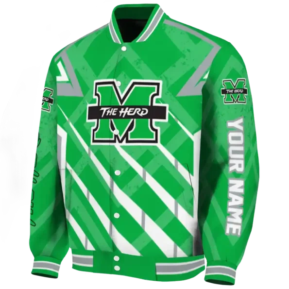 personalized marshall thundering herd chevron angles green varsity jacket best selling.webp