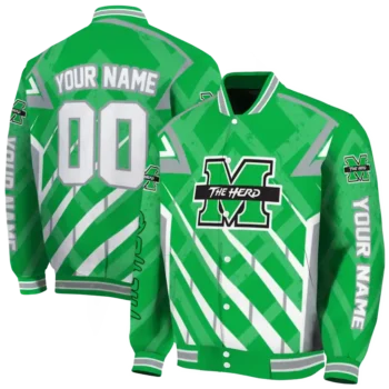 personalized marshall thundering herd chevron angles green varsity jacket fashion forward.webp