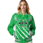 personalized marshall thundering herd chevron angles green varsity jacket best selling.webp