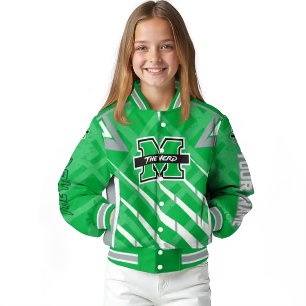 personalized marshall thundering herd chevron angles green varsity jacket top rated.webp