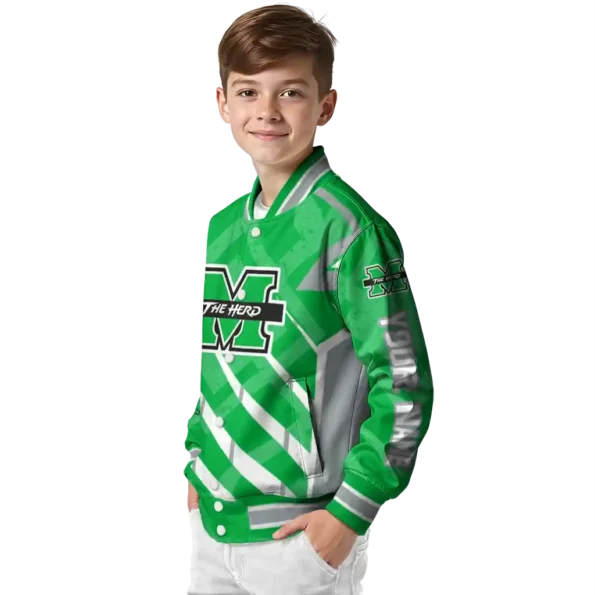 personalized marshall thundering herd chevron angles green varsity jacket trendy.webp