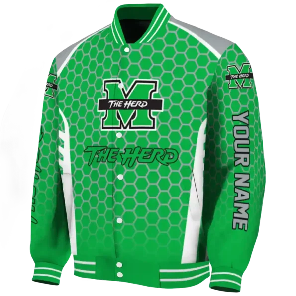 personalized marshall thundering herd hexagon grid green varsity jacket best selling.webp