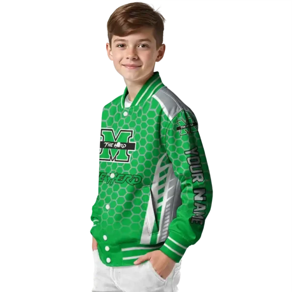 personalized marshall thundering herd hexagon grid green varsity jacket trendy.webp