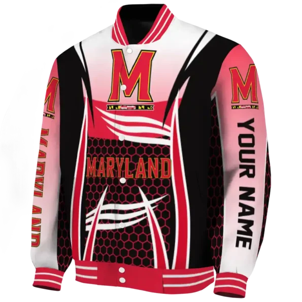 personalized maryland terrapins mesh effect red black varsity jacket best selling