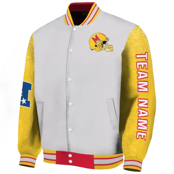 personalized maryland terrapins speckled arms red gray varsity jacket best selling