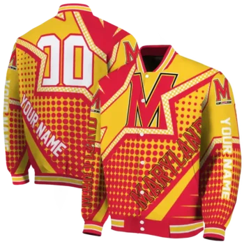 personalized maryland terrapins star burst red varsity jacket fashion forward.webp