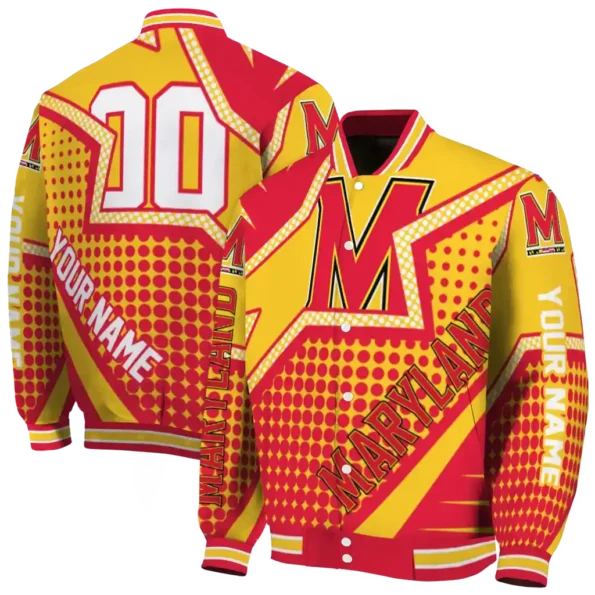 personalized maryland terrapins star burst red varsity jacket fashion forward.webp