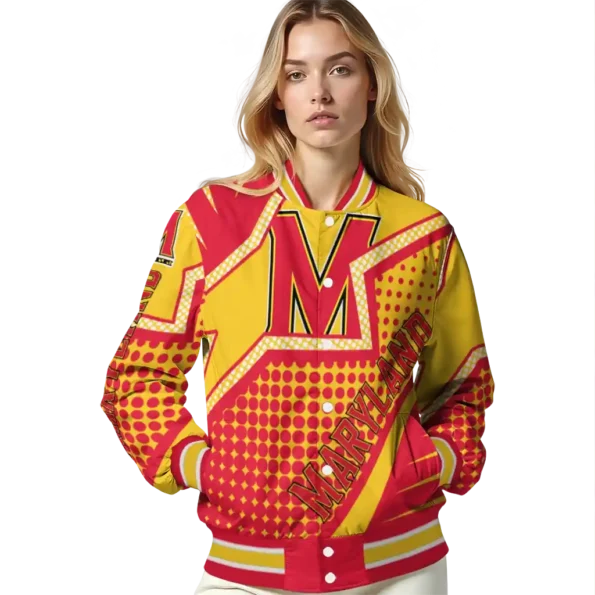 personalized maryland terrapins star burst red varsity jacket latest model.webp