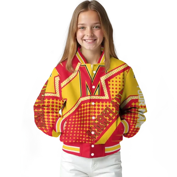 personalized maryland terrapins star burst red varsity jacket top rated.webp