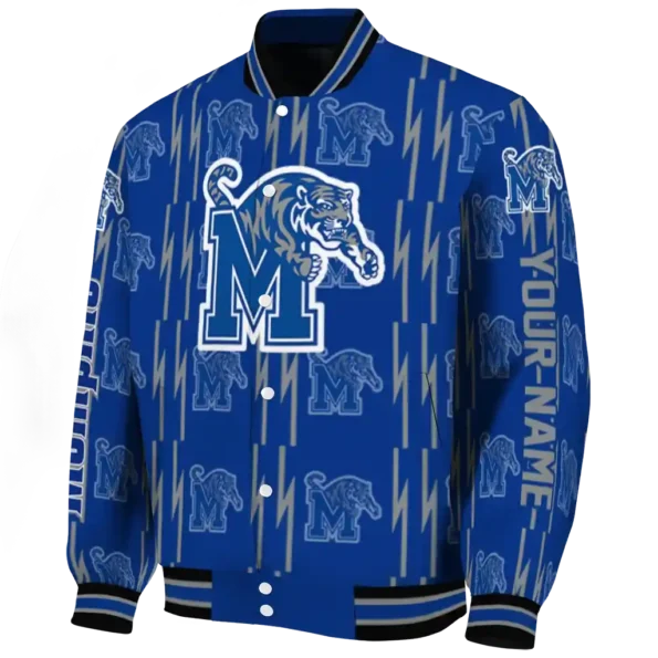personalized memphis tigers bolt stripe blue varsity jacket best selling