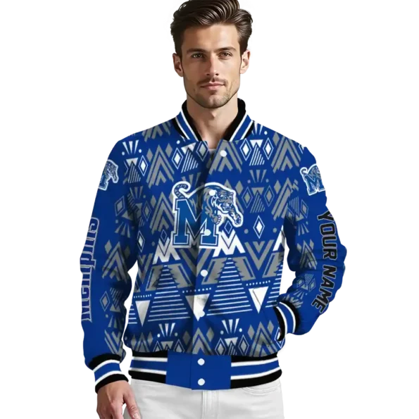 personalized memphis tigers pyramid shapes blue varsity jacket high quality.webp