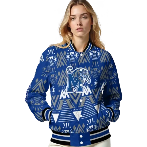 personalized memphis tigers pyramid shapes blue varsity jacket latest model.webp