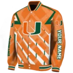 personalized miami hurricanes chevron angles orange varsity jacket best selling.webp